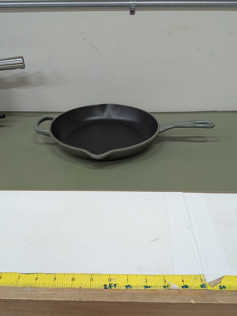 Le Creuset Green Cast Iron Skillet with Pour Spouts